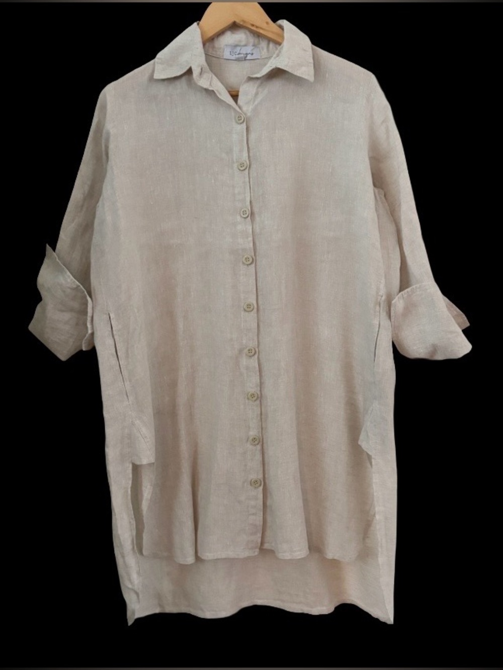 Ljc Australia 100% flax linen 3/4 slv hi lo hem shirt drss SZ S oversize luxury
